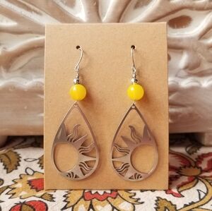Handmade Boho Sunshine Earrings - Yellow Stone Beads and Stainless Steel - New